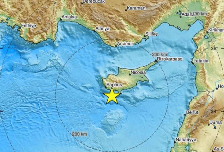 Утро 19 ноября. Землетрясение на Кипре. Магнитуда — 4